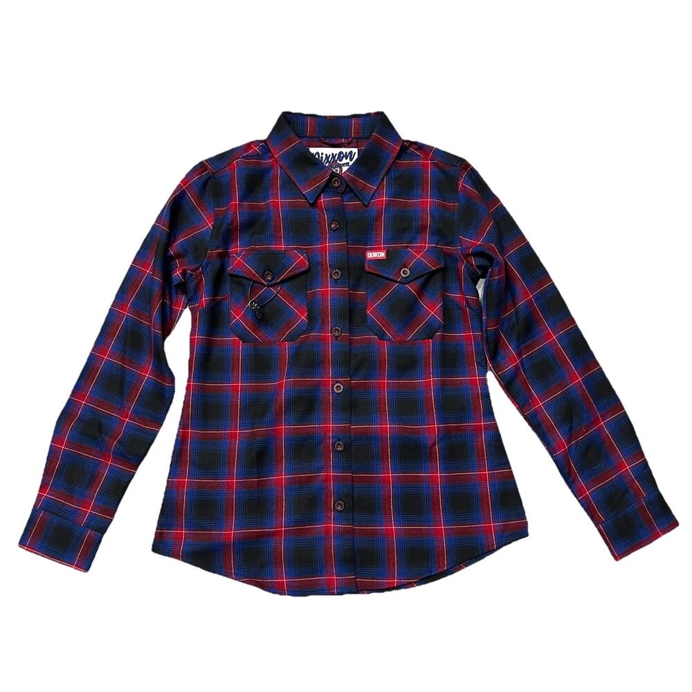 DIXXON WOMENS HOMETOWN PLAID FLANNEL SIZE M RED NAVY